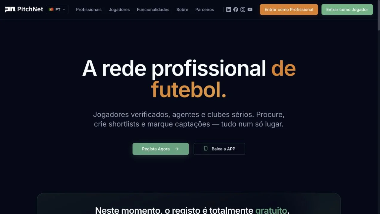 Pitchnet homepage for its professional football network.